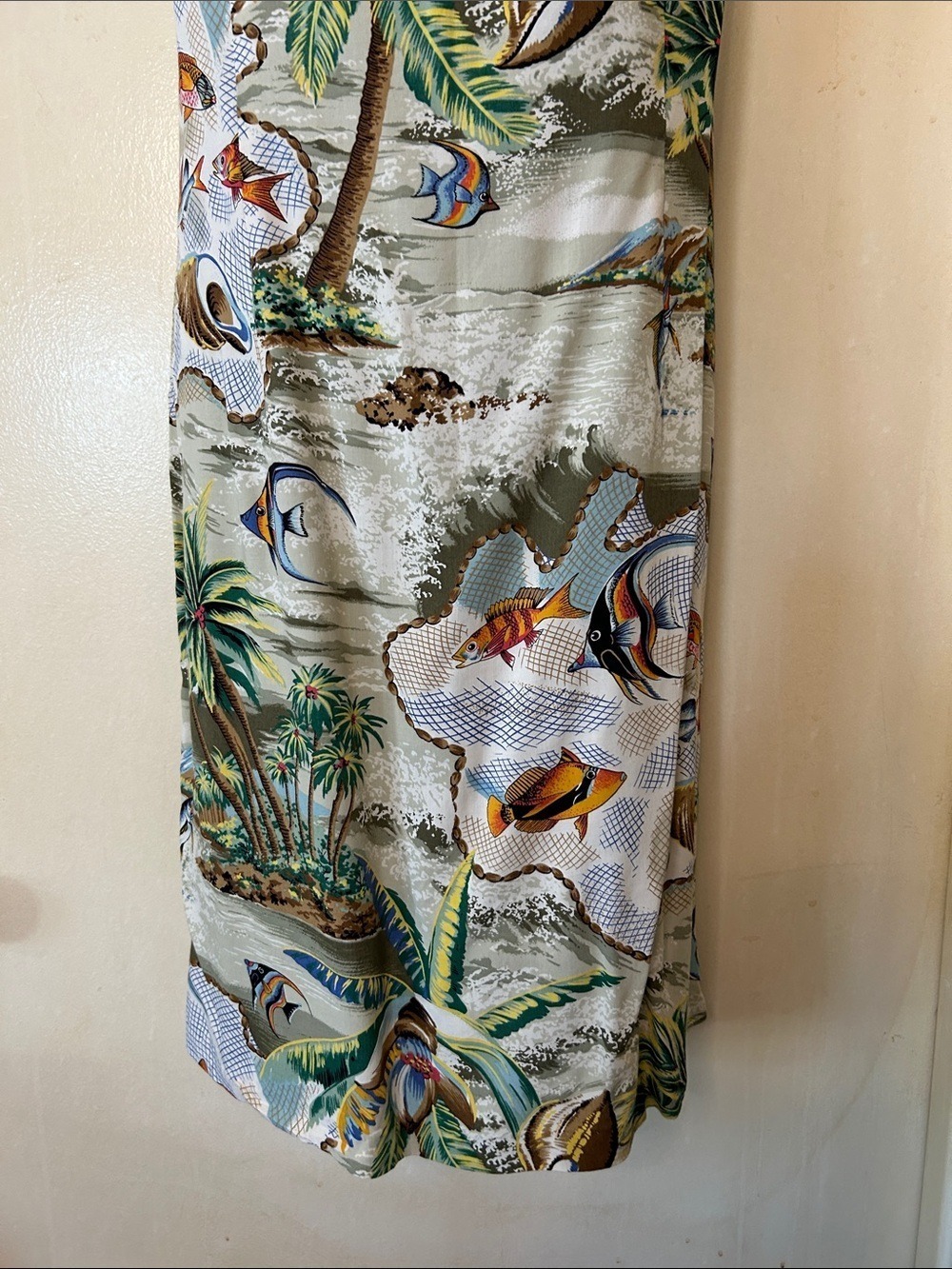 reyn spooner Tropical Palm & Fish Midi Dress - Green, Blue, Brown 100% Rayon M - Picture 5 of 11